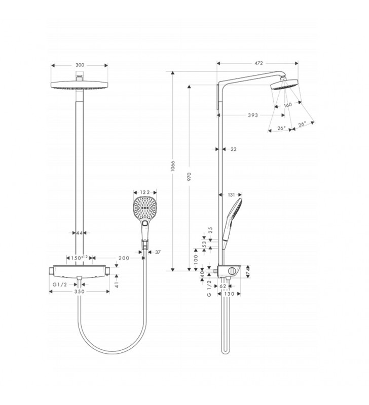 Colonna doccia hansgrohe serie raindance select e 300 con soffione rettangolare Hansgrohe SCACOL0078CR