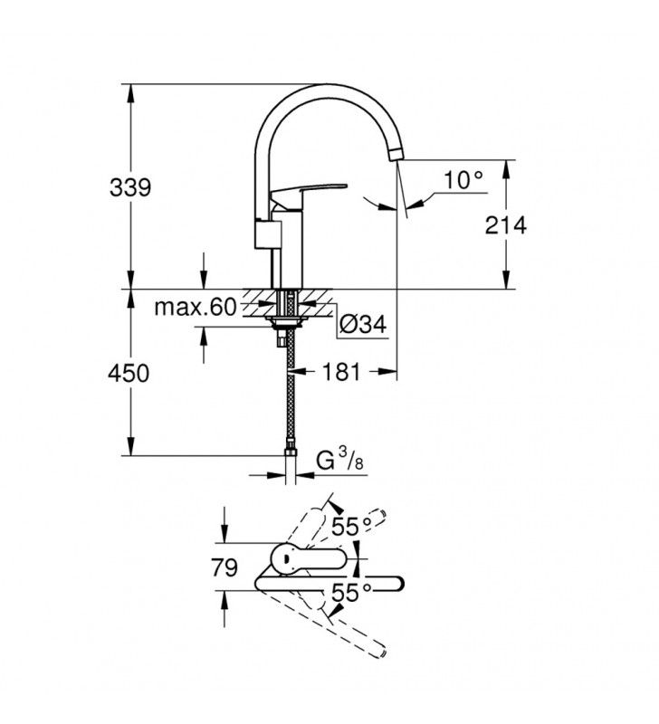 Miscelatore grohe serie cosmopolitan a canna alta con maniglia centrale Grohe SCARUB0762CR