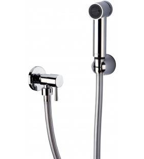 Set doccetta bidet eurolux con doccia a pulsante minimale, flessibile, rubinetto e supporto cromato Remer 332EURM