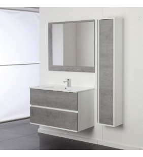Composizione bagno serie fabula 90 cm sospesa bianco/cemento. comprende mobile e specchio Feridras 801008