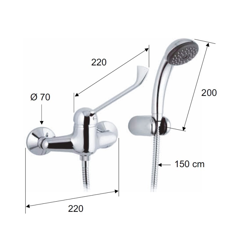 Rubinetto esterno per doccia con doccia duplex con leva lunga - serie kiss Remer K39LL