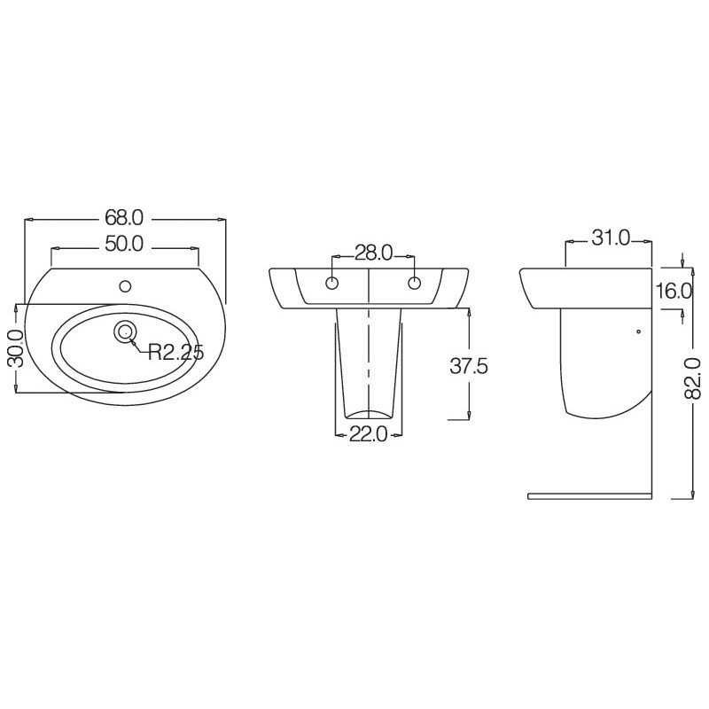 Lavabo klio monoforo 68 cm LINPH 181-K100-68