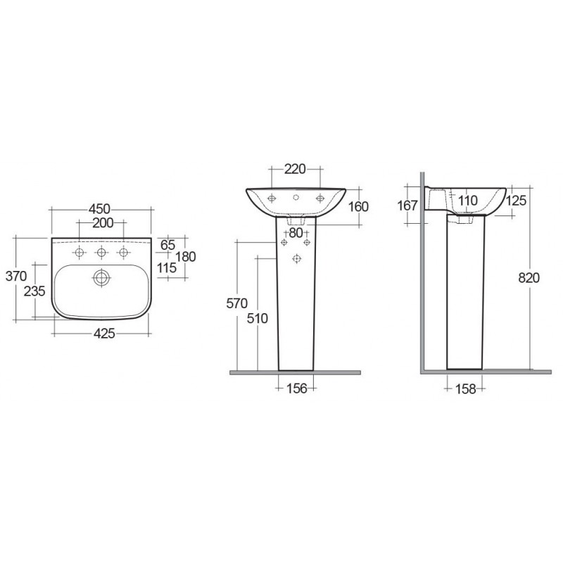 Lavabo serie origin 45 cm Rak Ceramics 181-O100-45