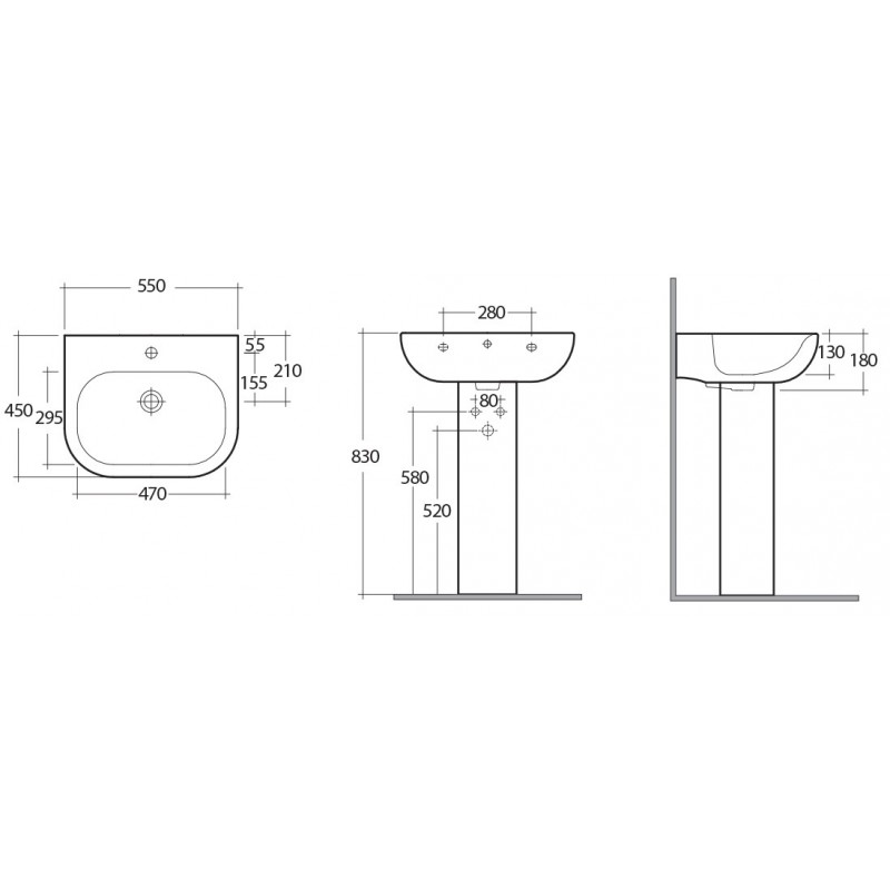 Lavabo tonique 55cm Rak Ceramics 181-Q100-55