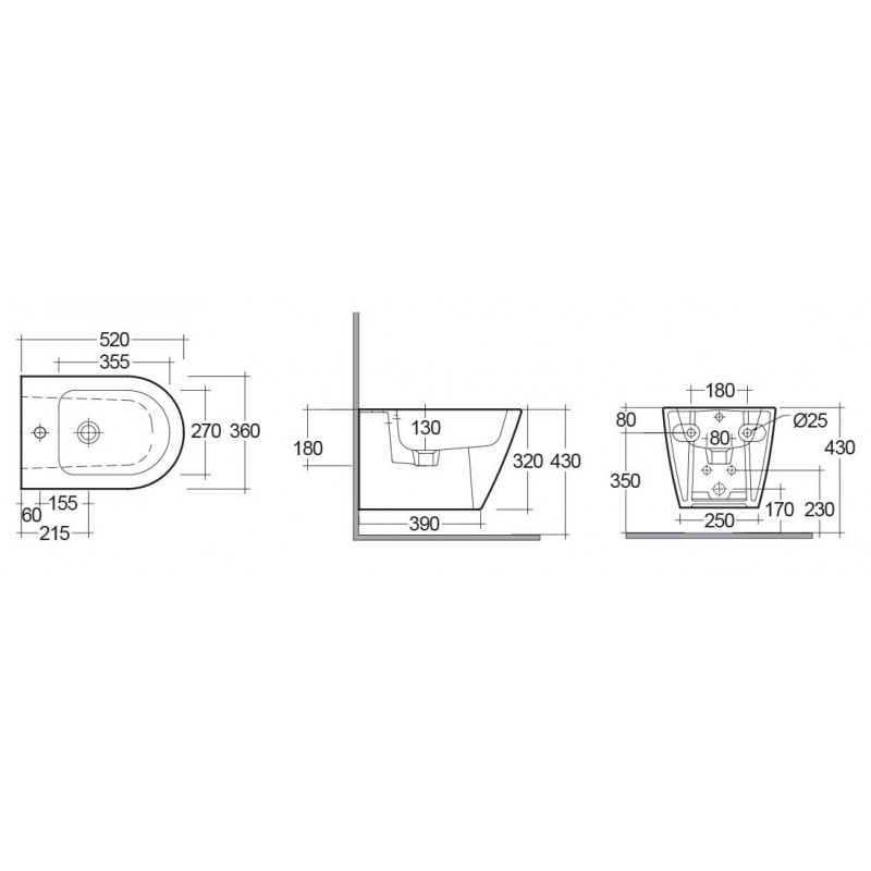 Bidet sospeso resort fissaggio nascosto con erogazione rubinetto Rak Ceramics 182-V312-R