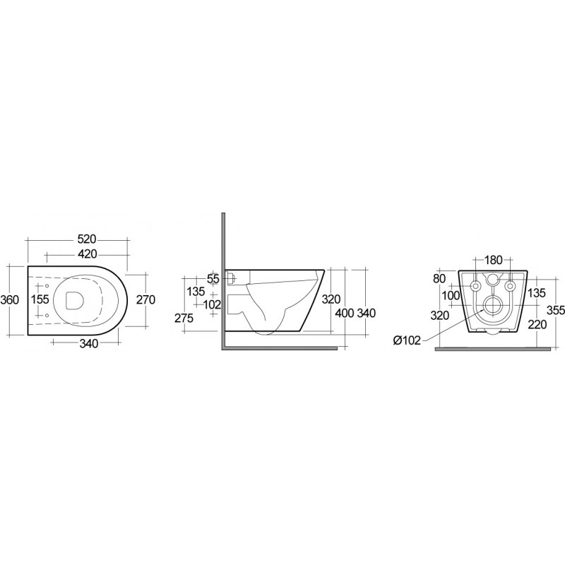 Vaso sospeso rimless resort Rak Ceramics 182-V410