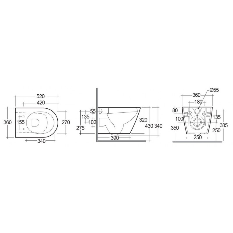 Vaso sospeso rimless resort fissaggio nascosto Rak Ceramics 182-V411