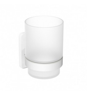Porta bicchiere a muro in acciaio bianco e vetro satinato - Serie Blend Idrobric A212100WW