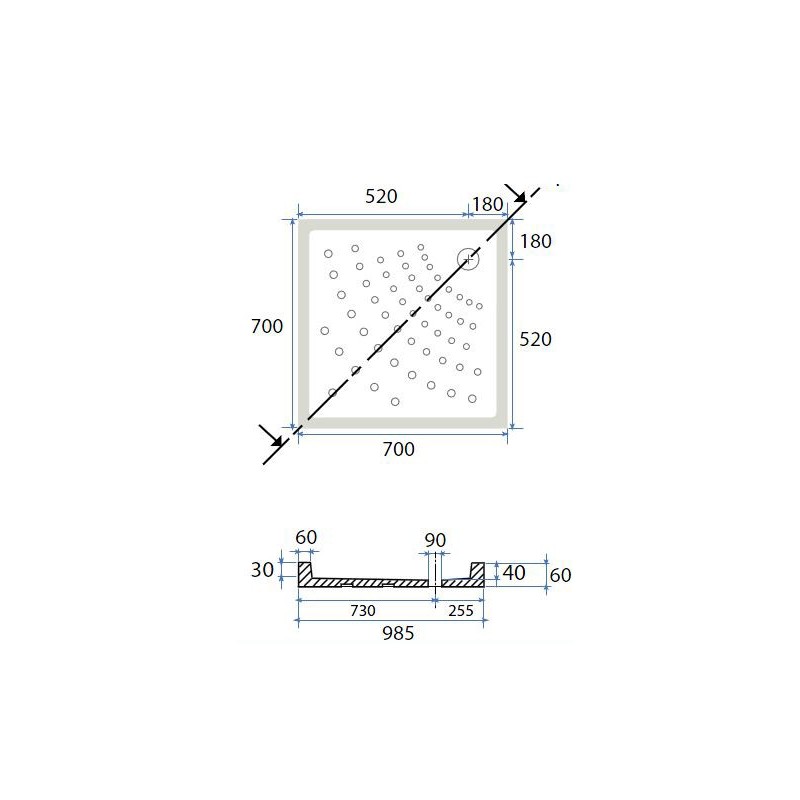 Piatto doccia 70x70 cm h6 quadrato in ceramica dianhydro 179-D6100-70