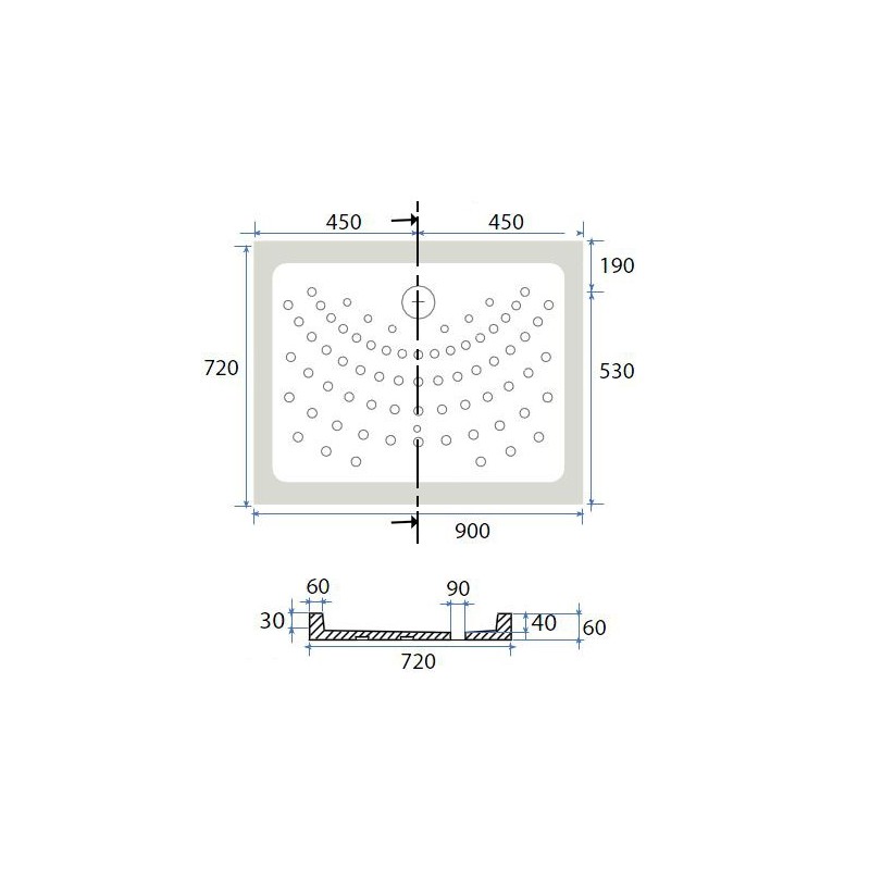 Piatto doccia 70x100 cm h6 rettangolare in ceramica dianhydro 179-D6120-70100