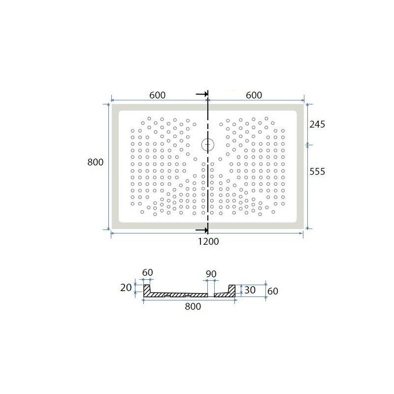 Piatto doccia 70x120 cm h6 rettangolare in ceramica dianhydro 179-D6120-70120