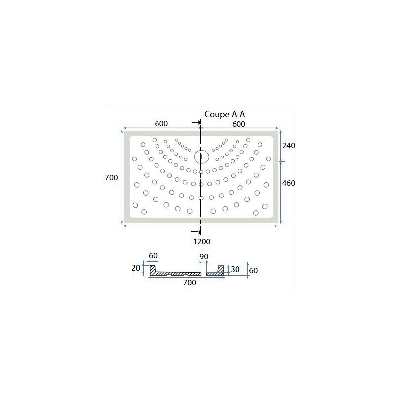 Piatto doccia 70x120 cm h6 rettangolare in ceramica dianhydro 179-D6120-70120