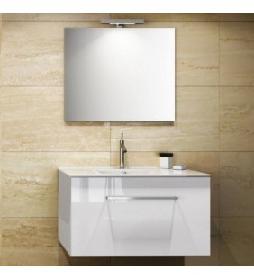 Mobile bagno sospeso bianco lucido serie Kio con lavabo e specchio cm. 90 142-PK20090-BL