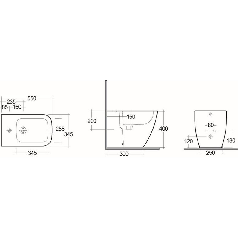 Bidet filo muro serie caroline Rak Ceramics 182-O310-R