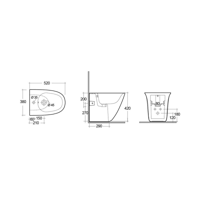 Bidet filo muro 52 cm filo muro Rak Ceramics 182-U350-R