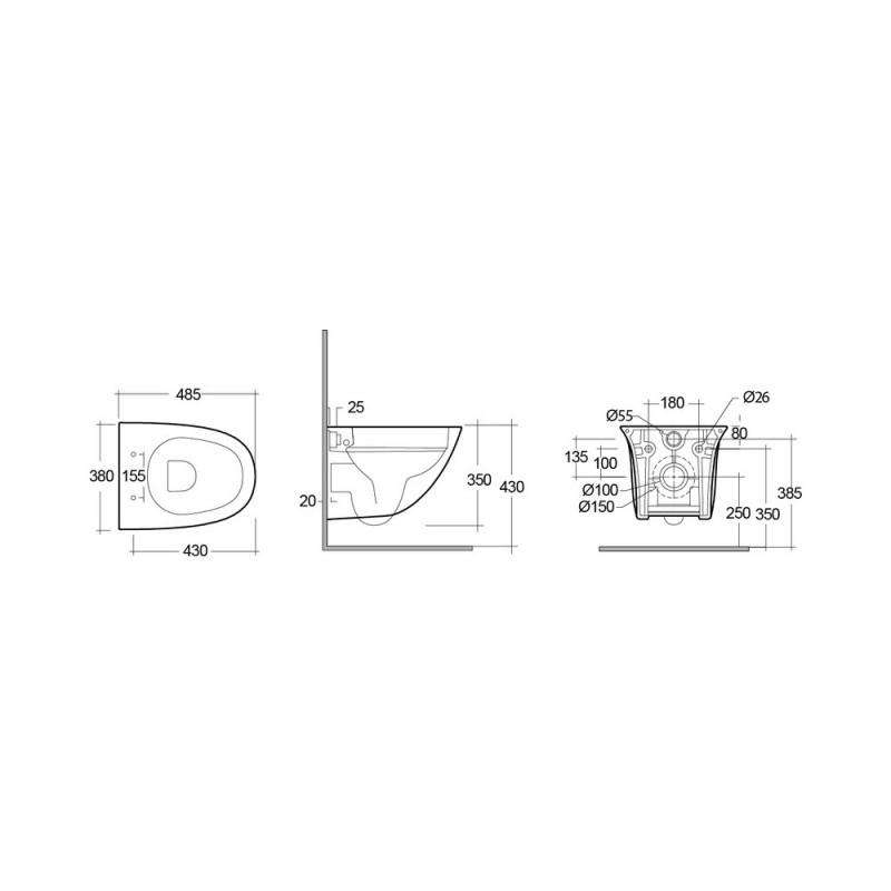 Vaso sospeso sensation rimless cm 48 fissaggio nascosto Rak Ceramics 182-U411