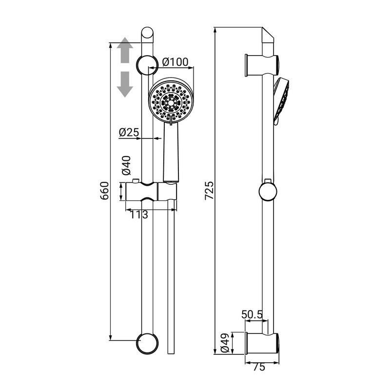 Saliscendi serie era a 3 getti, cromato Idrobric BLISAL0116CR