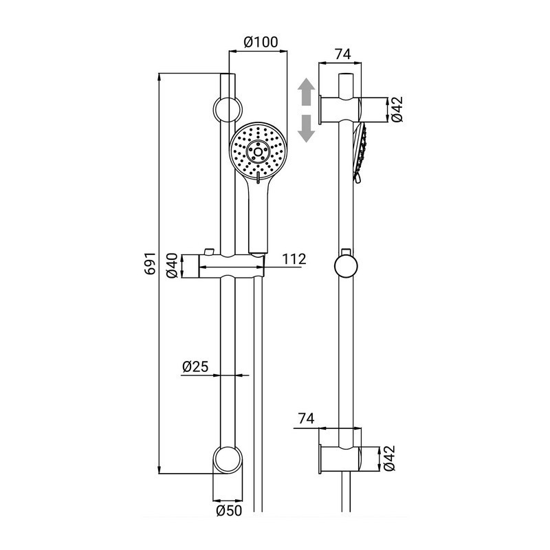 Saliscendi anticalcare con doccino a 3 getti - serie syros Idrobric BLISAL0141CR