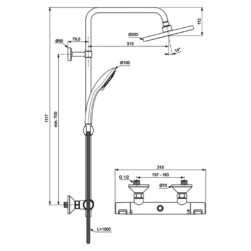 Colonna doccia ideal standard serie idealjet con miscelatore termostatico, cromata Ideal Standard SCACOL0089CR