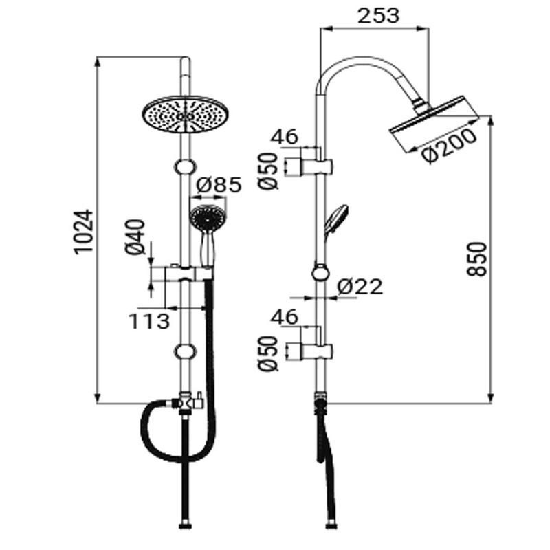 Colonna doccia in metallo cromato e doccino a 3 getti - serie mali Idrobric SCACOL0163CR