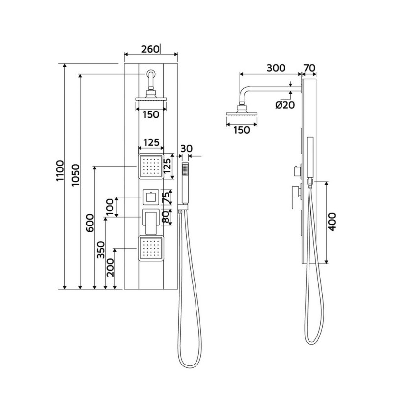 Pannello doccia quadrato bianco - Serie Cancun Idrobric SCACOL0181BI