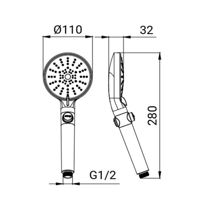 Doccetta nera con pulsante getto stop e 5 getti - Serie Zeus Aquasanit SAPDOC0272NE