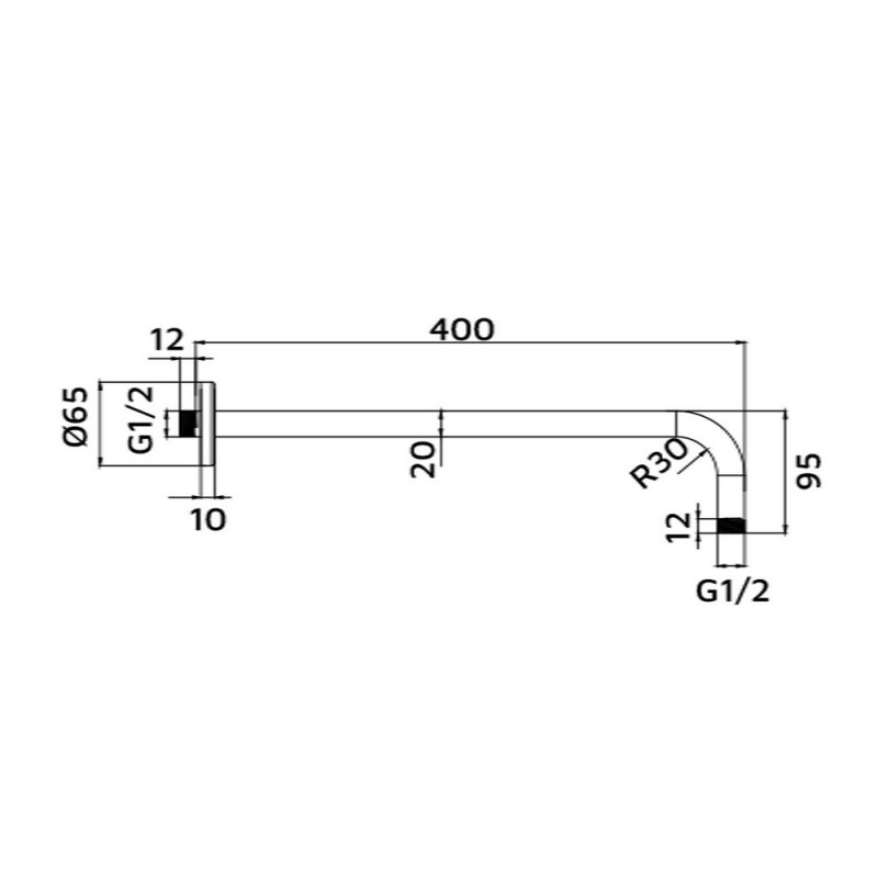 Braccio doccia tondo lungo 40 cm con rosone Idrobric SAPBRA0041CR