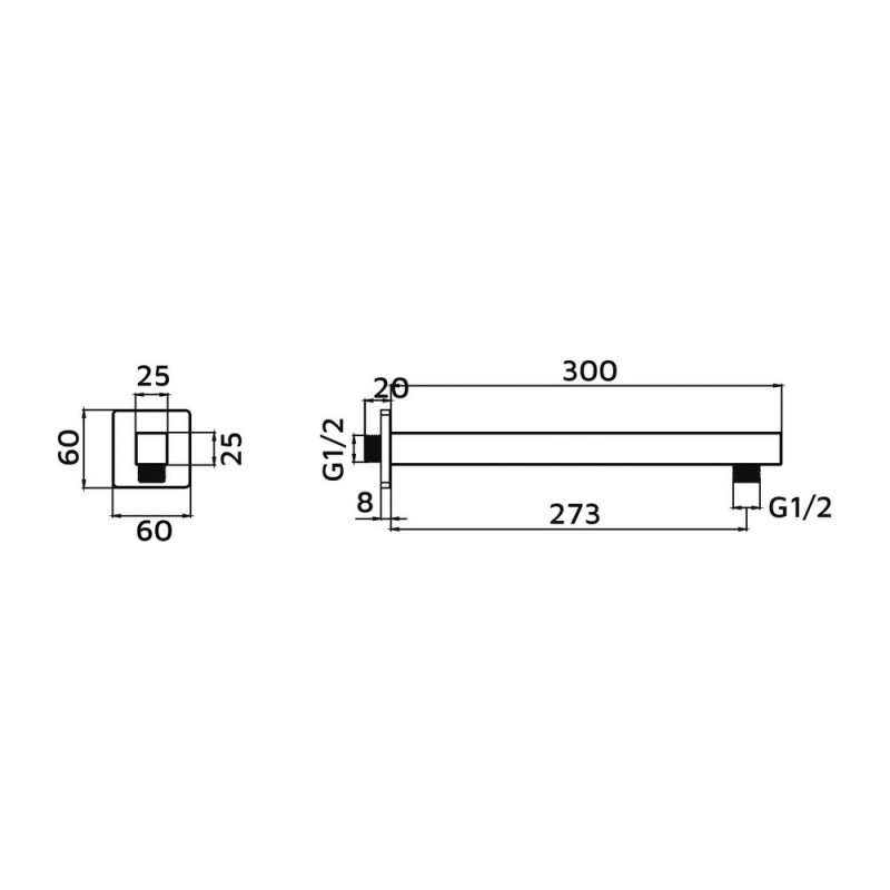 Braccio doccia quadrato con rosone lungo 30 cm Idrobric SAPBRA0043CR