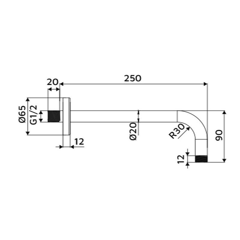 Braccio doccia a parete curvo 25 cm Idrobric SAPBRA0027CR