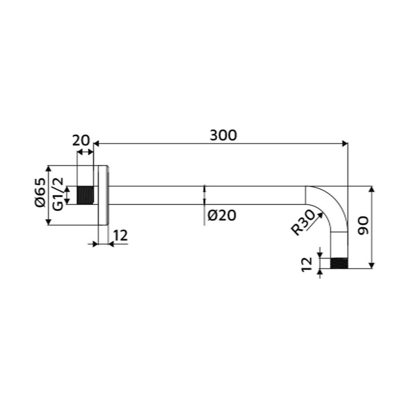 Braccio doccia a parete curvo 30 cm Idrobric SAPBRA0024CR