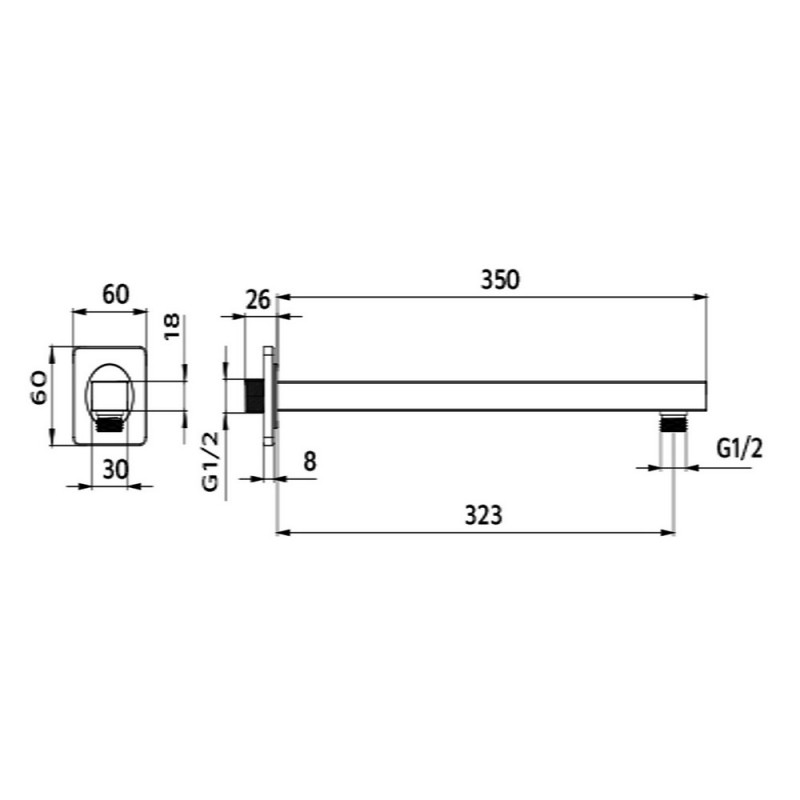 Braccio doccia a parete rettangolare 35 cm Idrobric SAPBRA0029CR