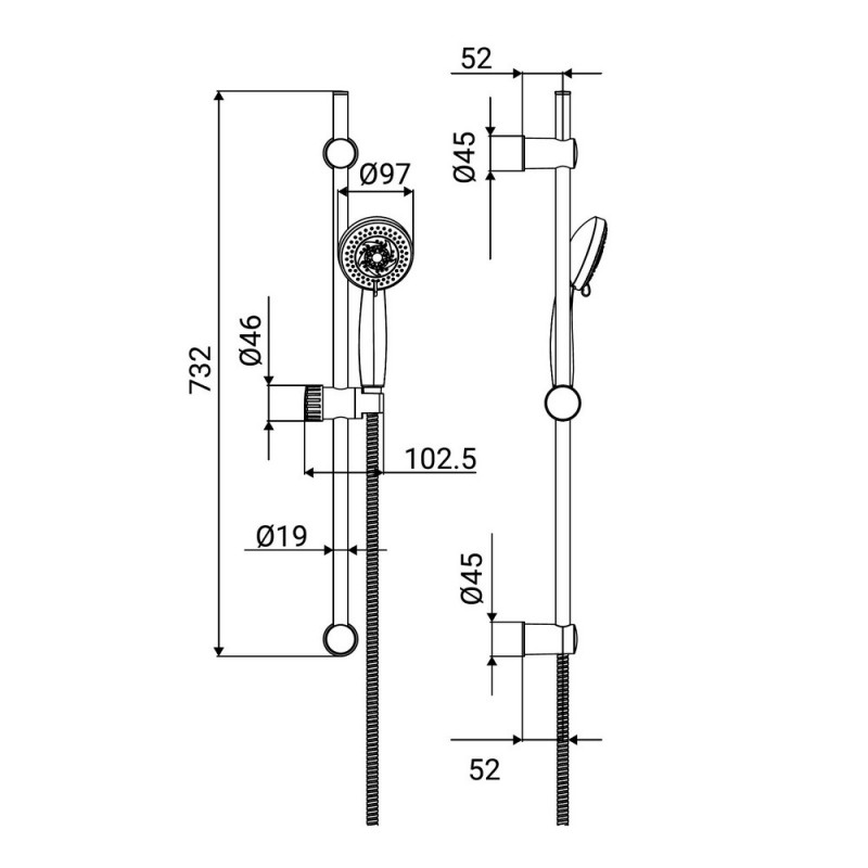 Saliscendi Tiglio cromo con asta diametro 18 Idrobric SAPSAL0152CR