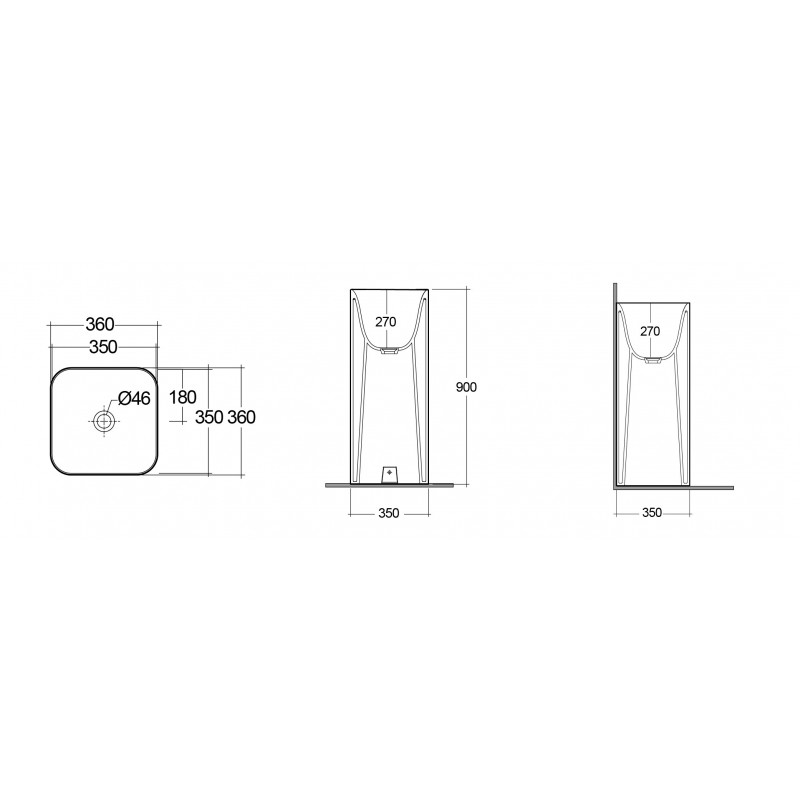 Lavabo freestanding quadrato 36 cm linea petit Rak Ceramics 185-RPFQ-36