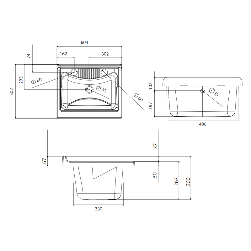 Lavatoio in resina con kit di montaggio 45 x 50 Negrari 4006K