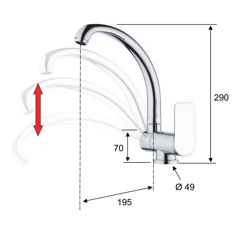 Rubinetto per lavello con bocca alta girevole - serie infinity Remer I42R