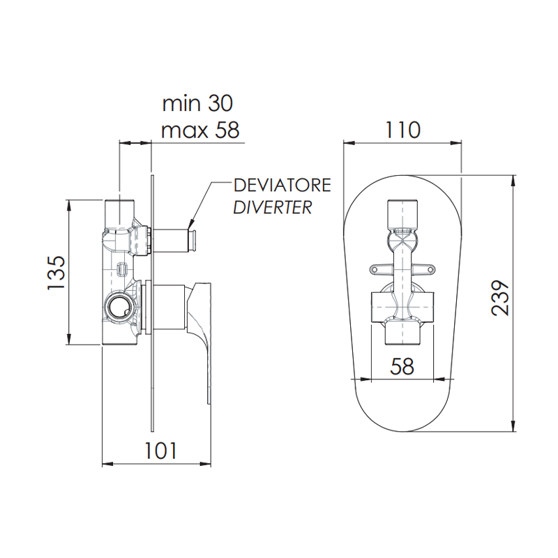 Rubinetto vasca/doccia incasso con deviatore e piastra - serie class line Remer L09L