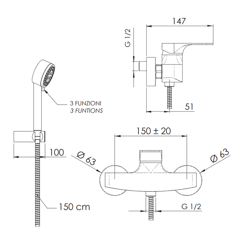 Rubinetto doccia esterno con kit doccia - serie class line Remer L39