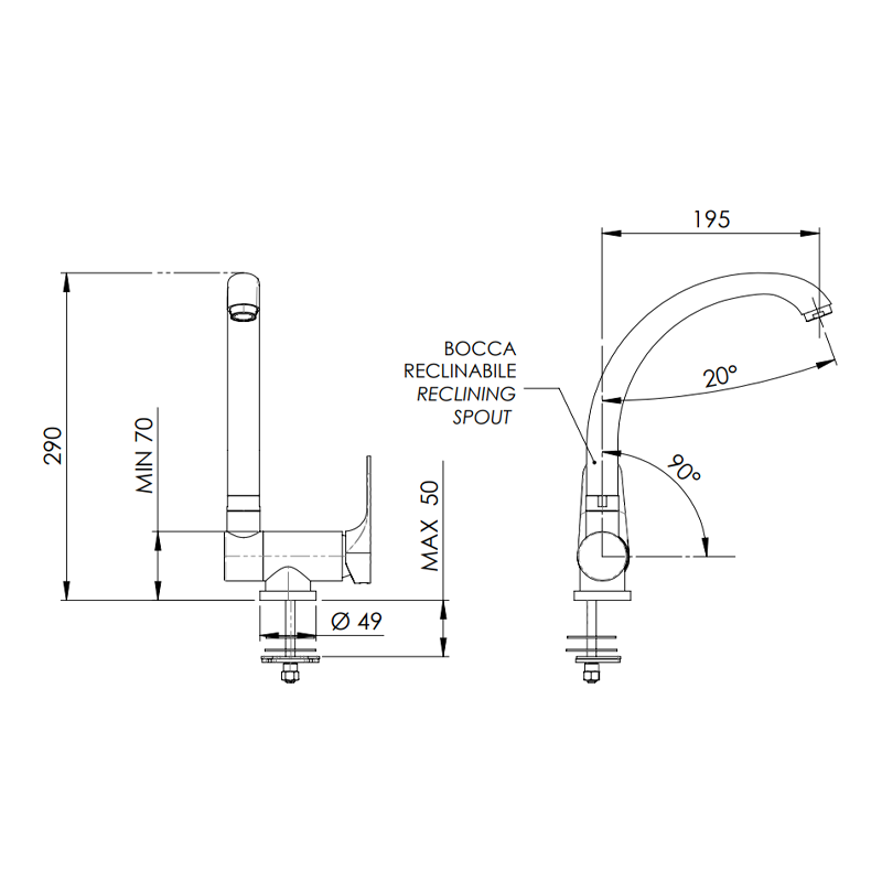 Rubinetto per lavello con bocca alta girevole tipo lusso - serie class line Remer L42R