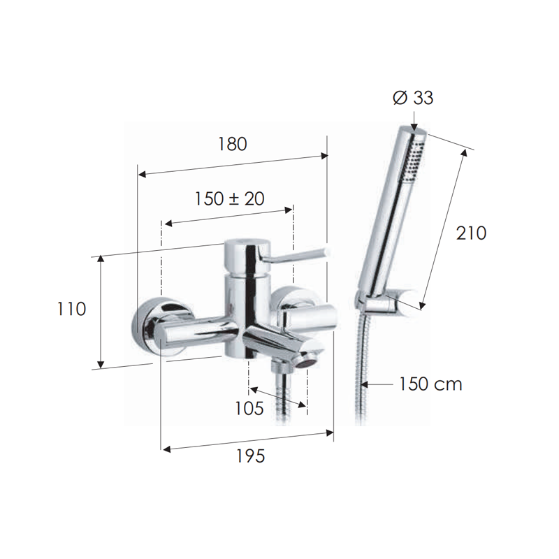 Rubinetto vasca esterno con doccia duplex - serie minimal Remer N02