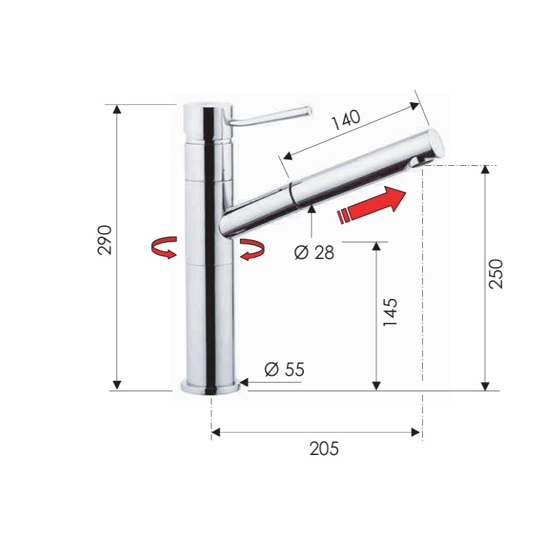 Rubinetto lavello con bocca estraibile serie minimal Remer N47