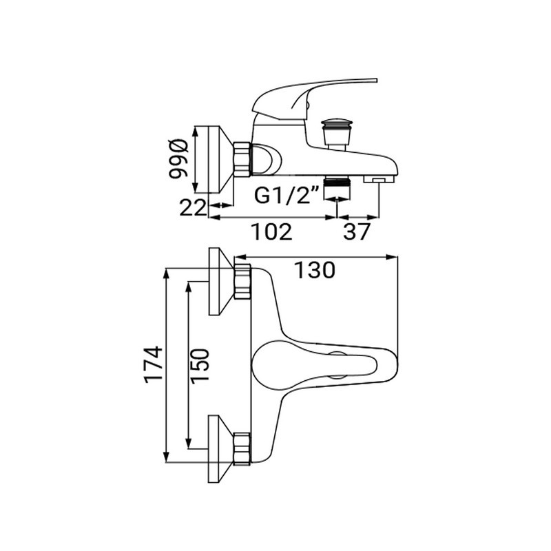 Miscelatore Vasca Serie Beta Cromato Senza Dotazione Idrobric IC04.0801.01