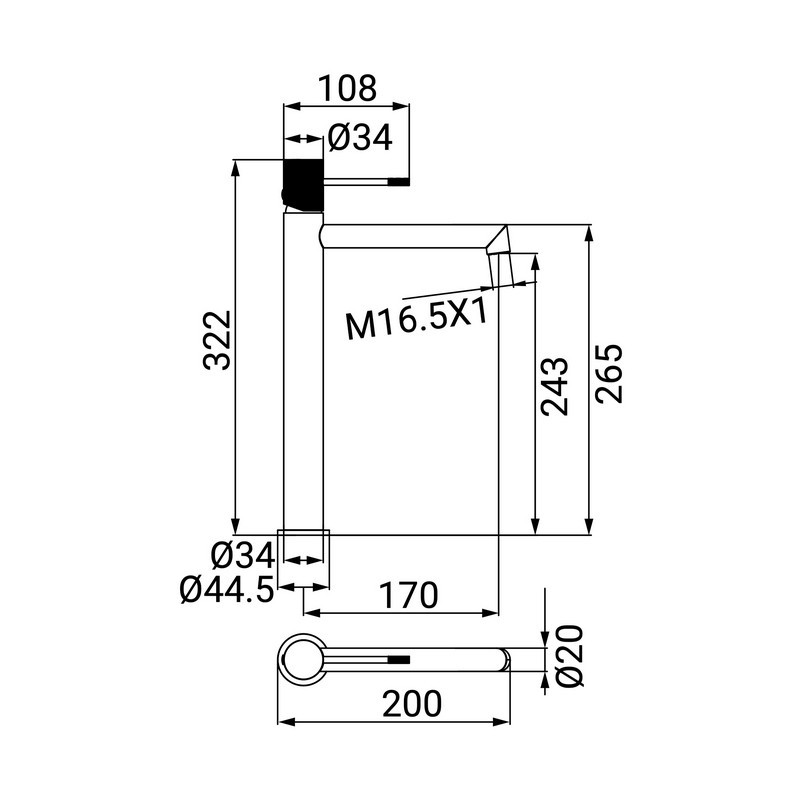 Miscelatore Lavabo Alto Serie Levi Cromato Senza Piletta Idrobric IC04.1462.01