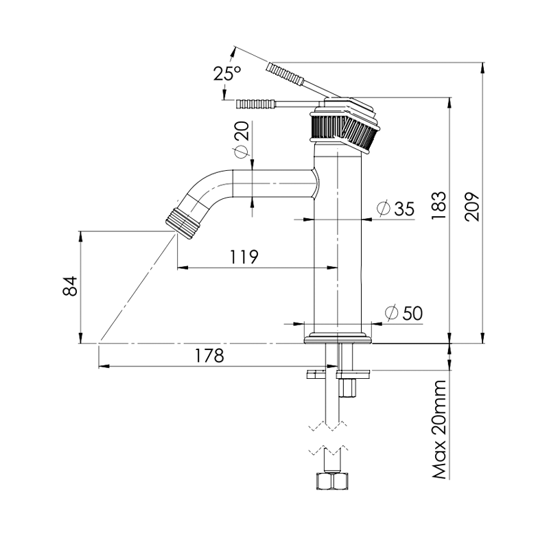 Miscelatore lavabo senza scarico e foro cromato lucido - serie Atelier Remer AL12