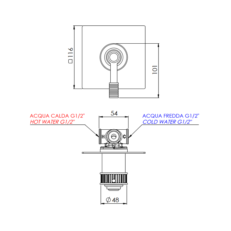 Miscelatore vasca/doccia da incasso senza deviatore su piastra quadrata ultra piatta - serie Atelier Remer AL30Q