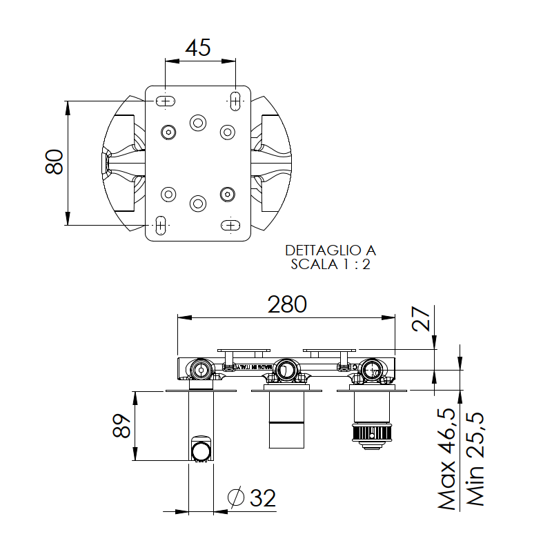 Set incasso vasca doccia su 3 piastre tonde - serie Atelier Remer AL97D2PWB