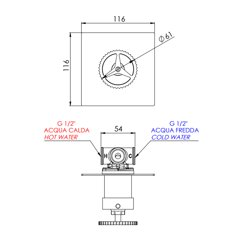 Miscelatore vasca doccia da incasso senza deviatore su piastra quadrata ultra-piatta - serie Chrono Remer CH30Q